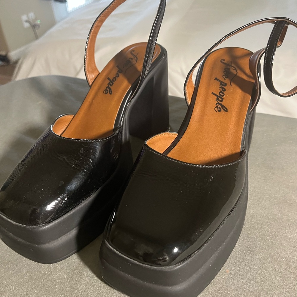 Free People Glossy Black Platform Shoes
